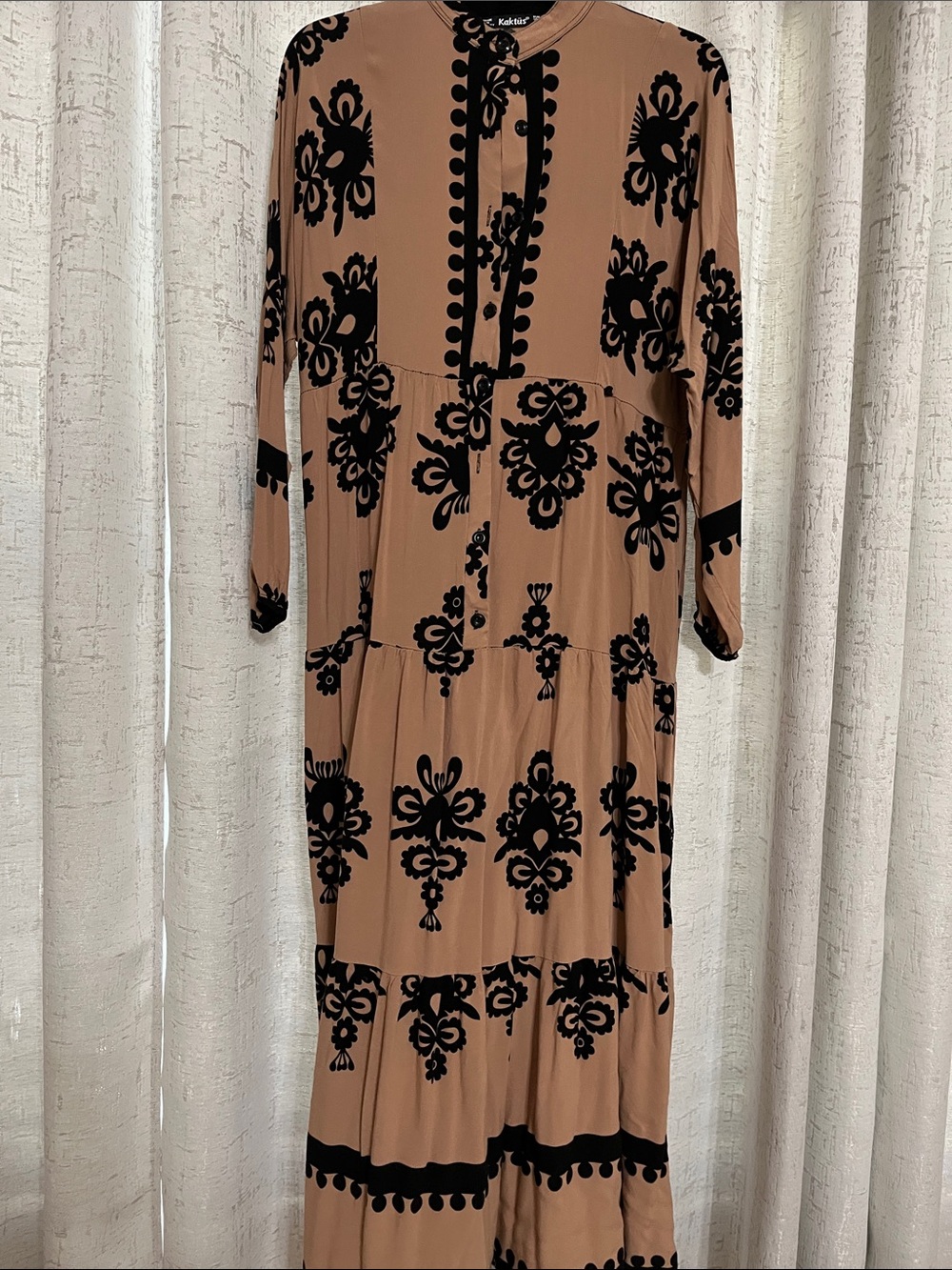 Kaktus Tan Maxi Dress with Black Floral Motif